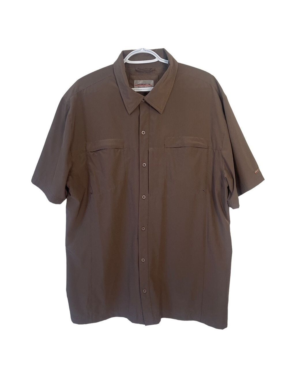 Mondetta Brown Casual Button Down Mesh Lined Short Sleeved Vented Shirt